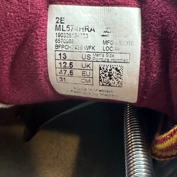New Balance 574 Men's Size 13 Maroon Lace Up Low Top Athletic Running Sneaker - Picture 11 of 12